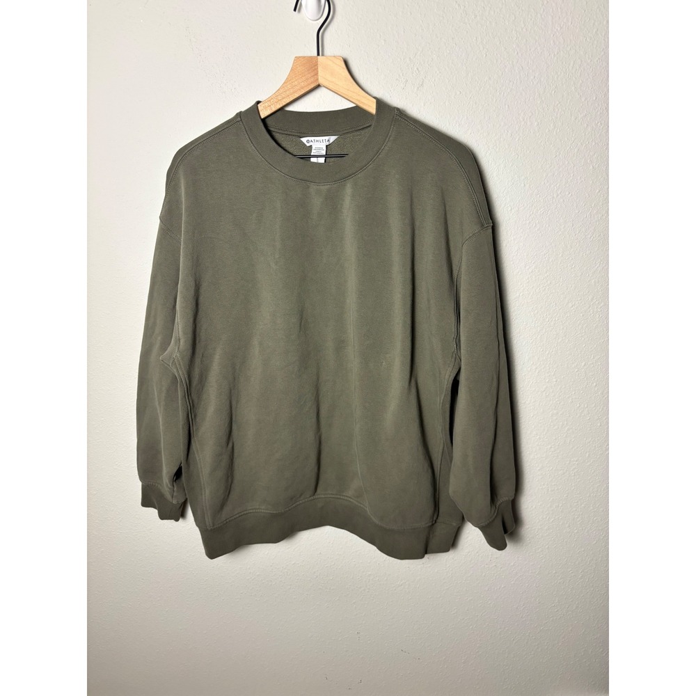 Athleta Forever Fleece Crewneck Sweatshirt Olive Green Pullover 891667 Large